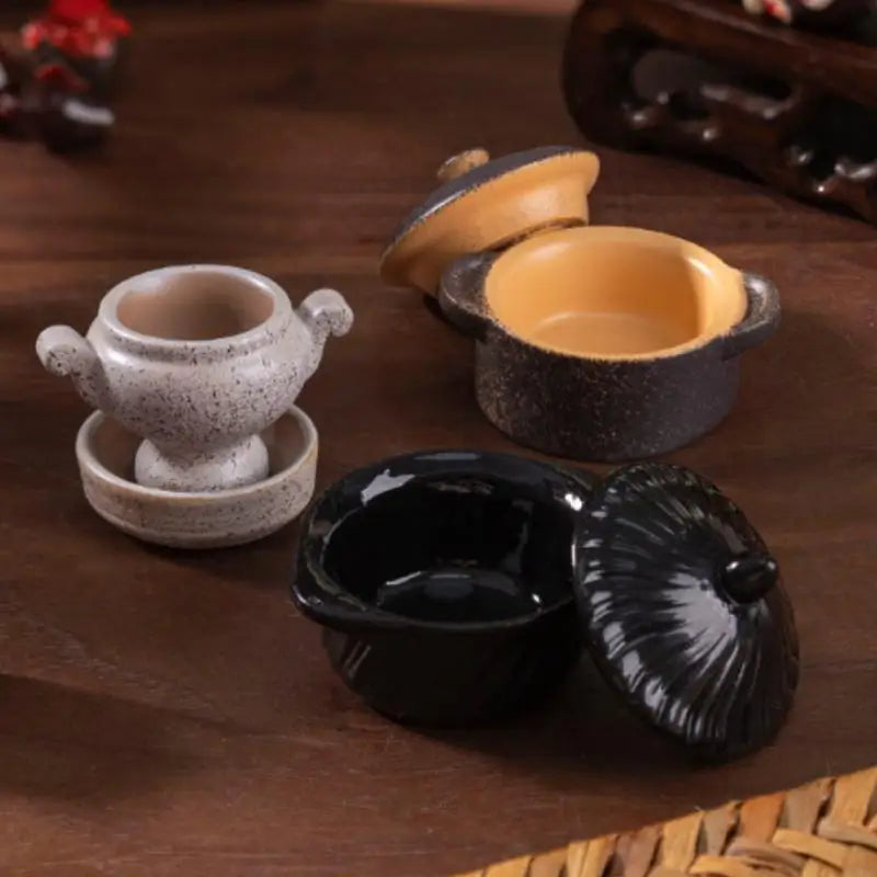 DIY Miniature Dollhouse Kitchen Decoration Accessories; Mini Clay Pot, Plate and Food Model