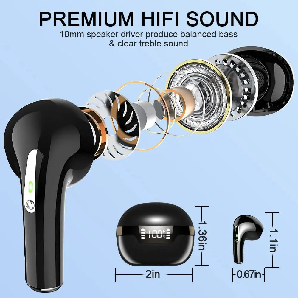 New Bluetooth 5.4 Earphones J97 Wireless Headphones LED TWS With Dual Microphone Earpiece CVC8.0 Noise Cancel Headsets Earbuds