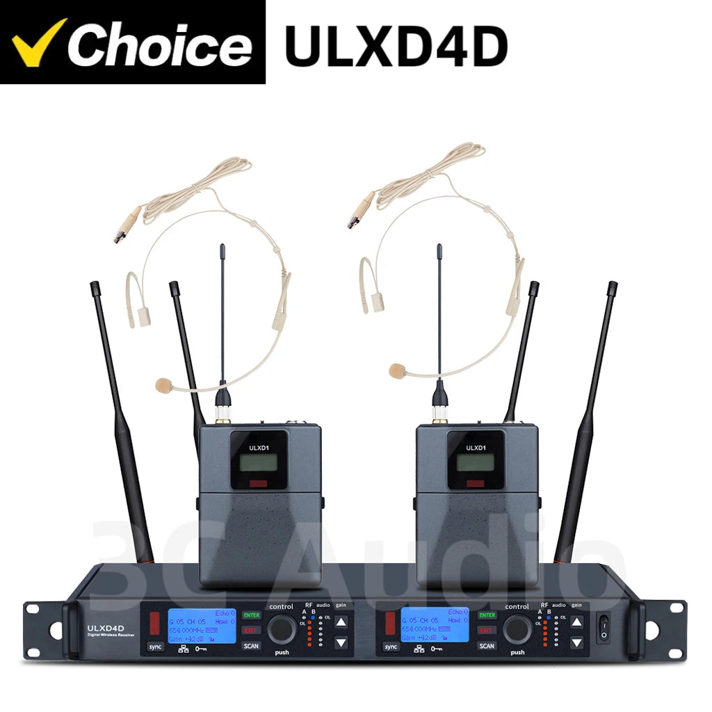 ULXD4D 600MHz Headset&Lavalier Professional Wireless Microphone UHF True Diversity 2-Channels System Church Stage Performance