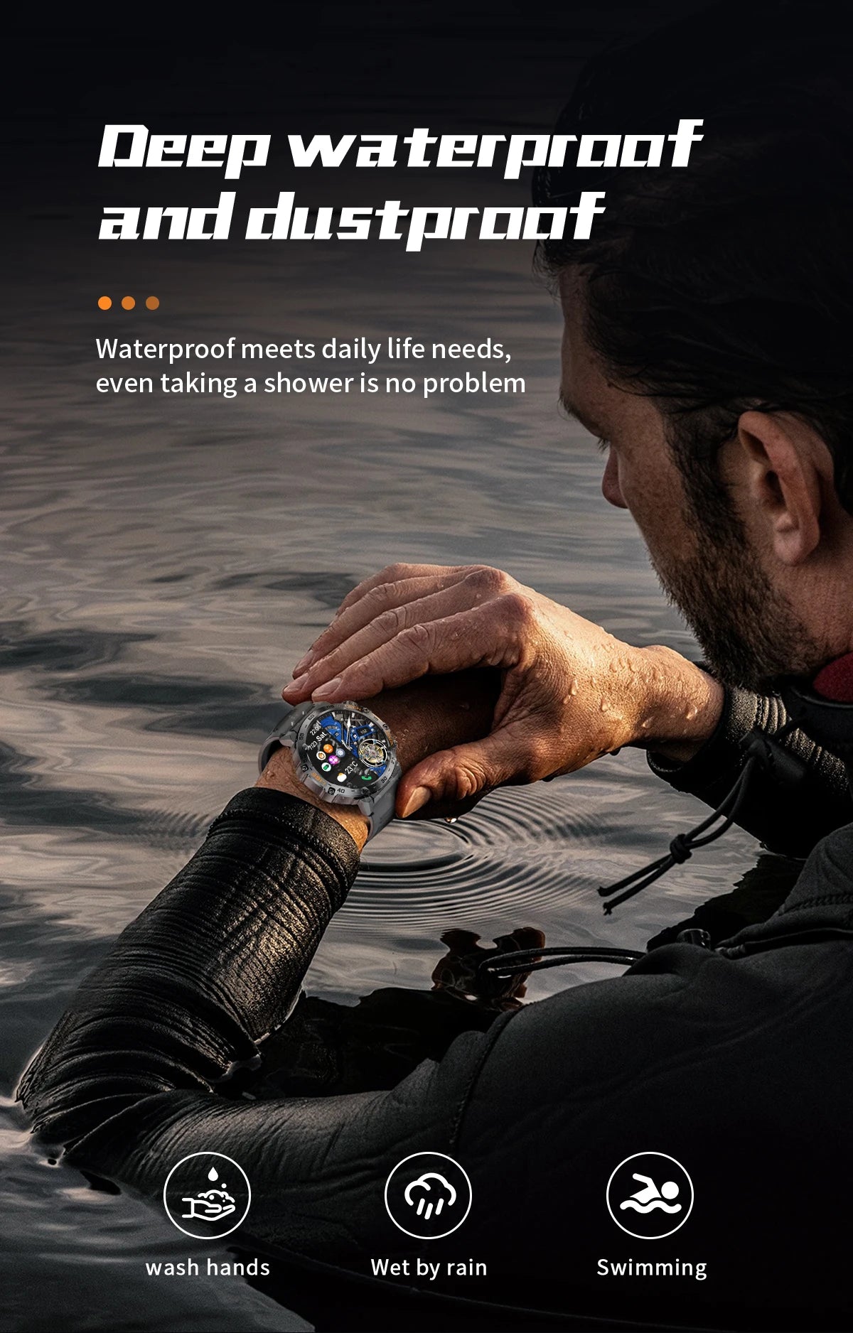 2025 Smart Watch Men 360*360 AMOLED HD Screen Waterproof Sports Fitness Watches Flashlight New Men Smartwatch For Andrio IOS