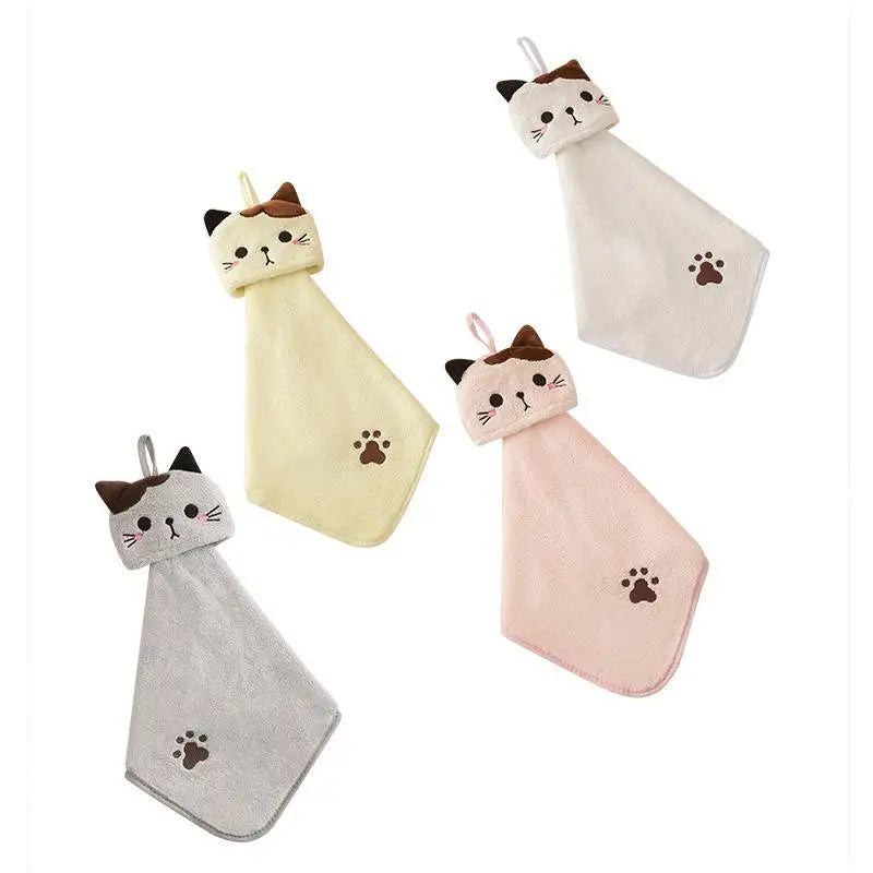 Cute Cat Kitchen Cleaning Towel Hanging Hand Towels Absorbent  Dishcloths Coral Velvet Soft Cleaning Cloth Rag