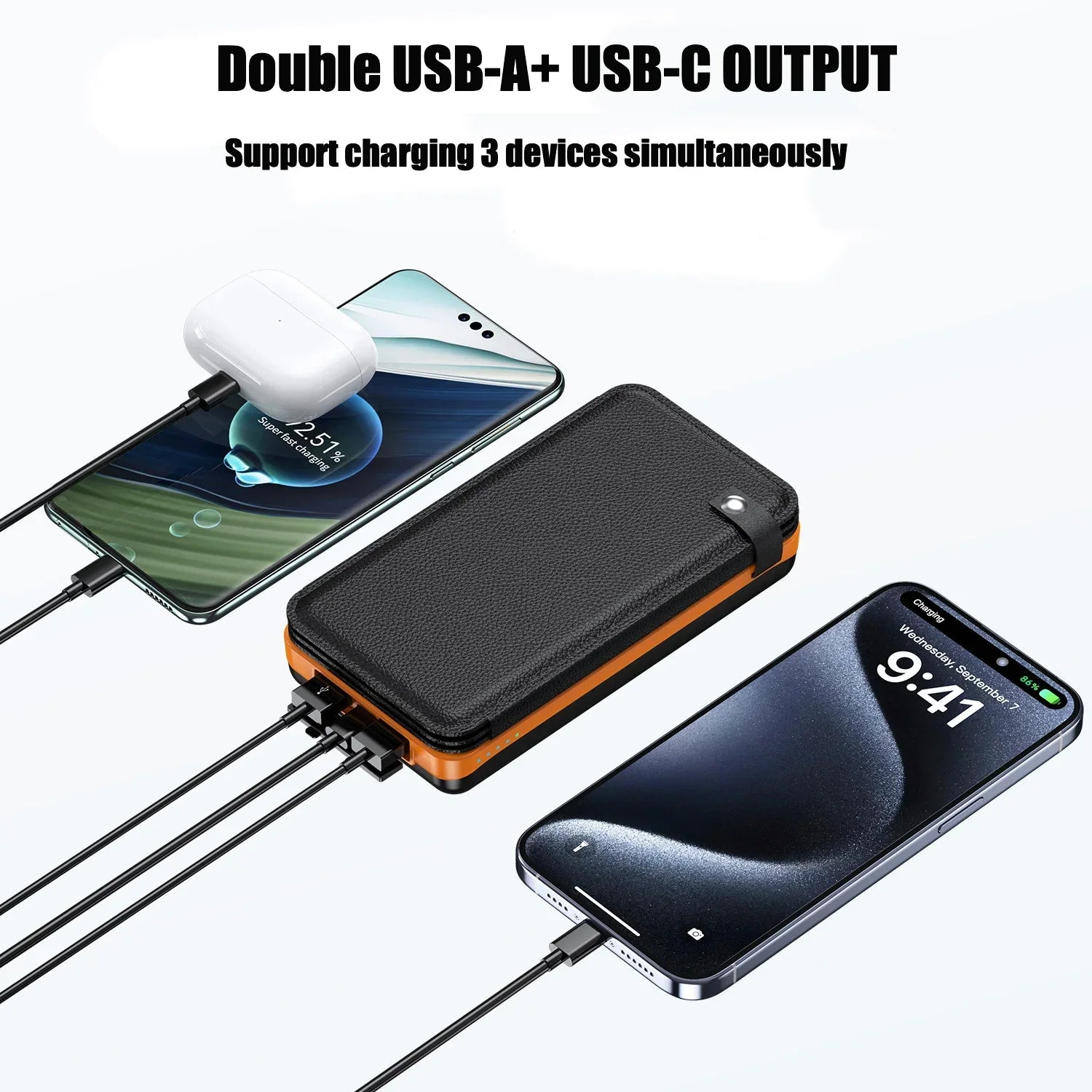 50000mAh Portable Solar Power Bank Fast Charging USB-C/USB-A for IOS Android Outdoor Large Capacity Charger