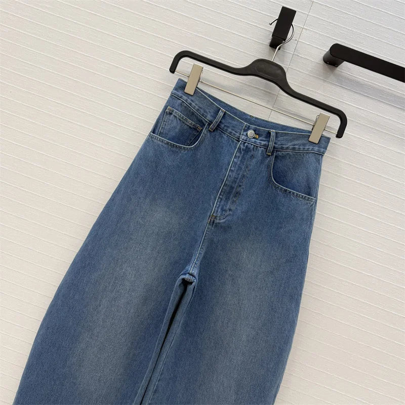 Women's jeans New high waisted slim fit straight leg pants for spring 2026 Retro pure cotton wide leg pants curved knife jeans