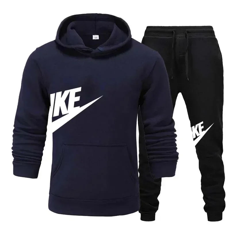 A new autumn and winter men's casual sportswear set of 2-piece hooded sweatshirt and long pants for outdoor fashionable jogging