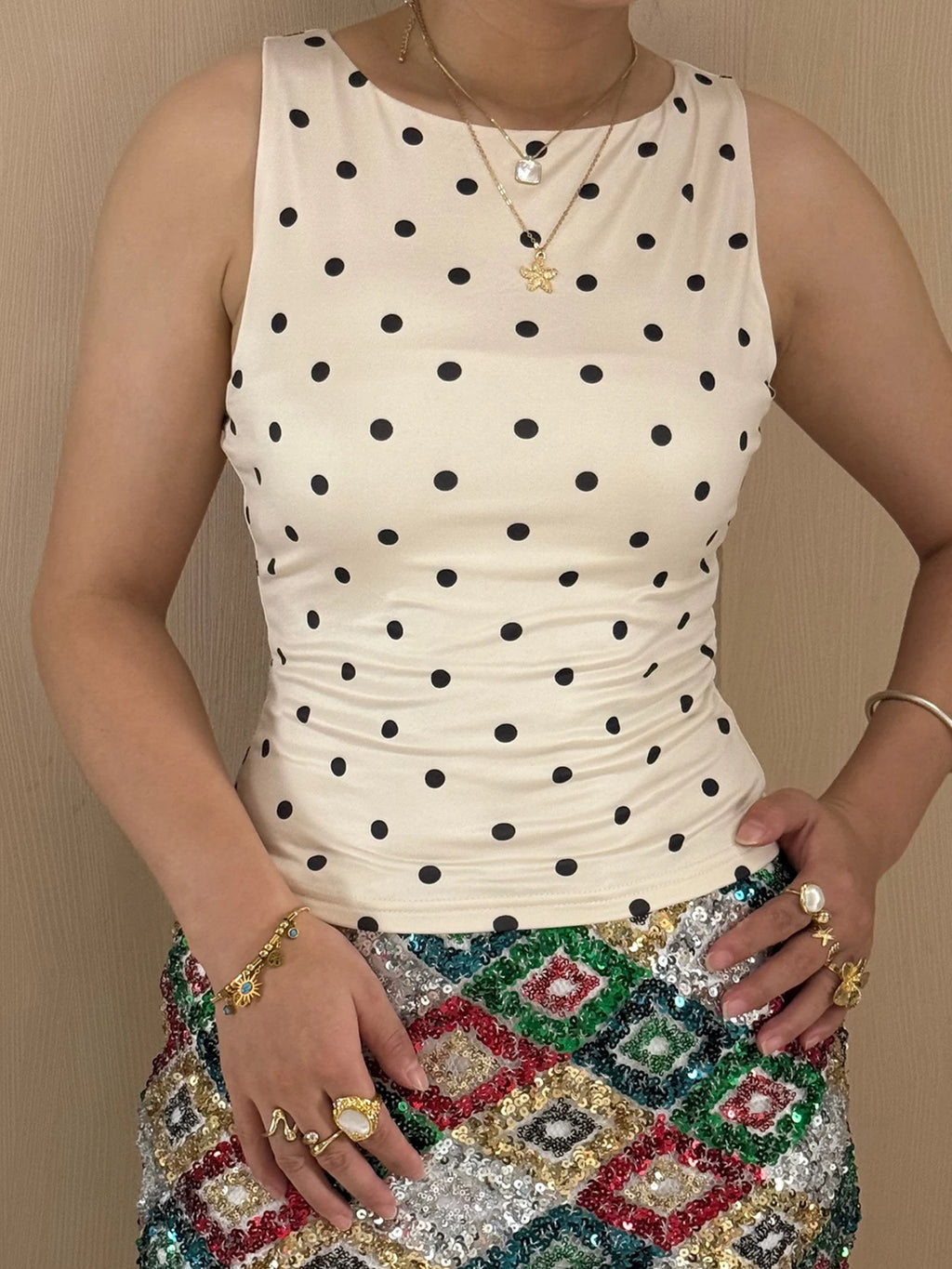 Women's y2k Tank Top  Polka Dot Print Summer Sleeveless O Neck Camisole 2000s Retro Crop Tops Streetwear