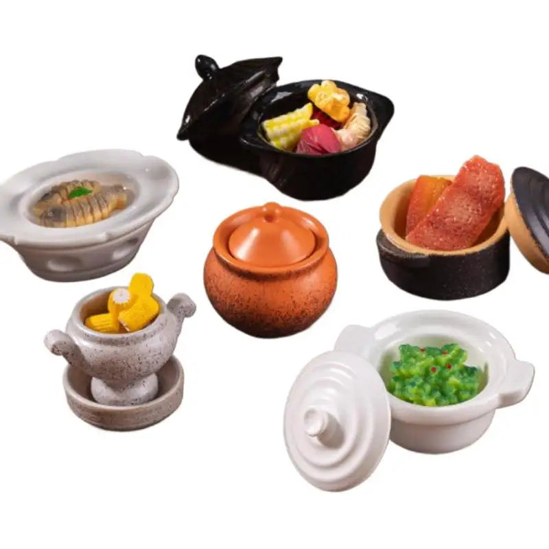 DIY Miniature Dollhouse Kitchen Decoration Accessories; Mini Clay Pot, Plate and Food Model