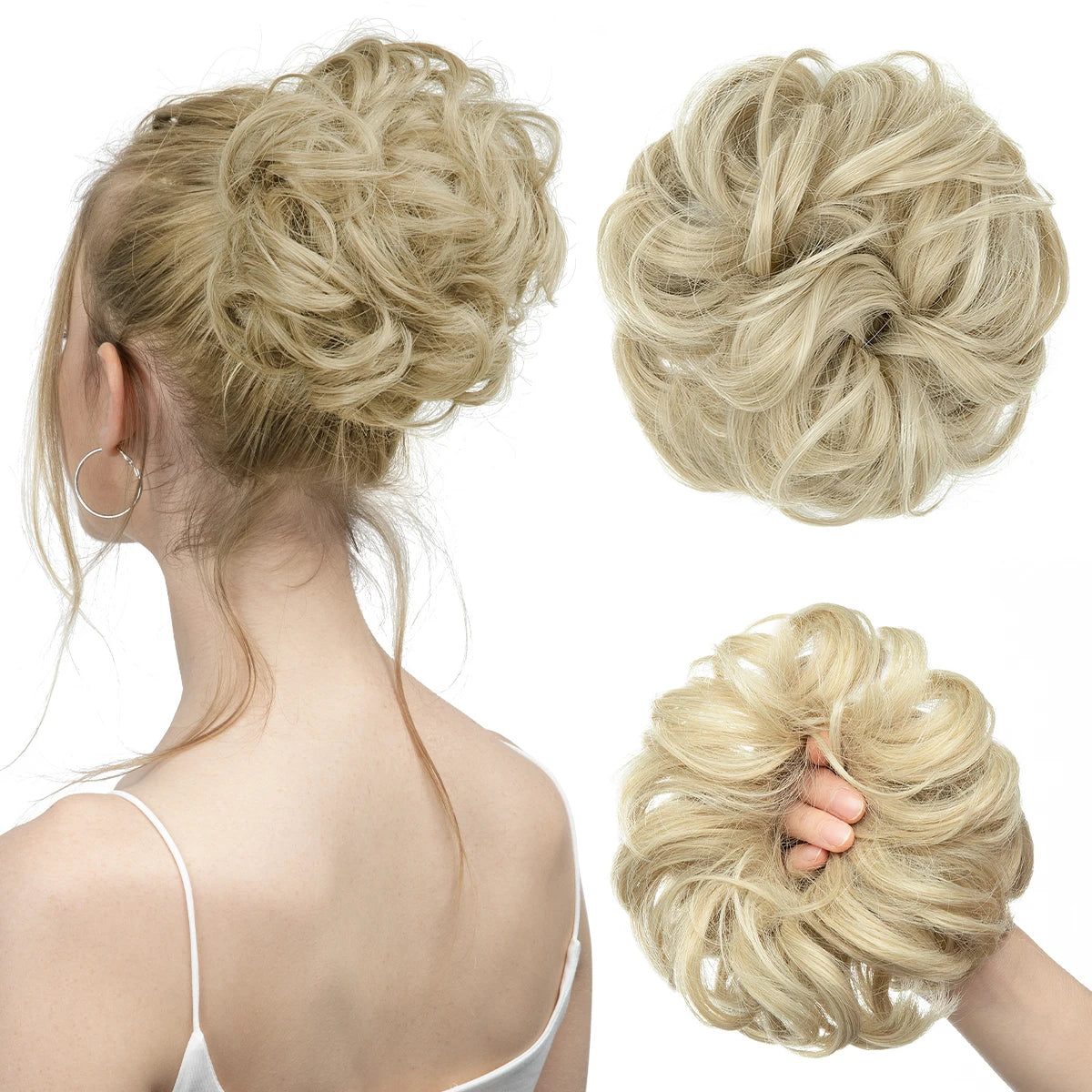 Synthetic Messy Updo Chignon Premium Big Curly Elastic Hair Scrunchies Hairpieces Donut Updo Blonde Brown Hair Pieces For Women