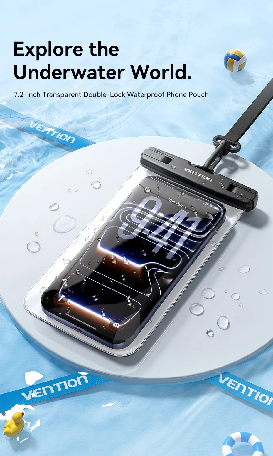 Vention Phone Pouch Bag Waterproof 7.2 inch IPX8 Phone Case Phone Protector Cover for iPhone 17 16 15 Underwater Dry Bag Skiing