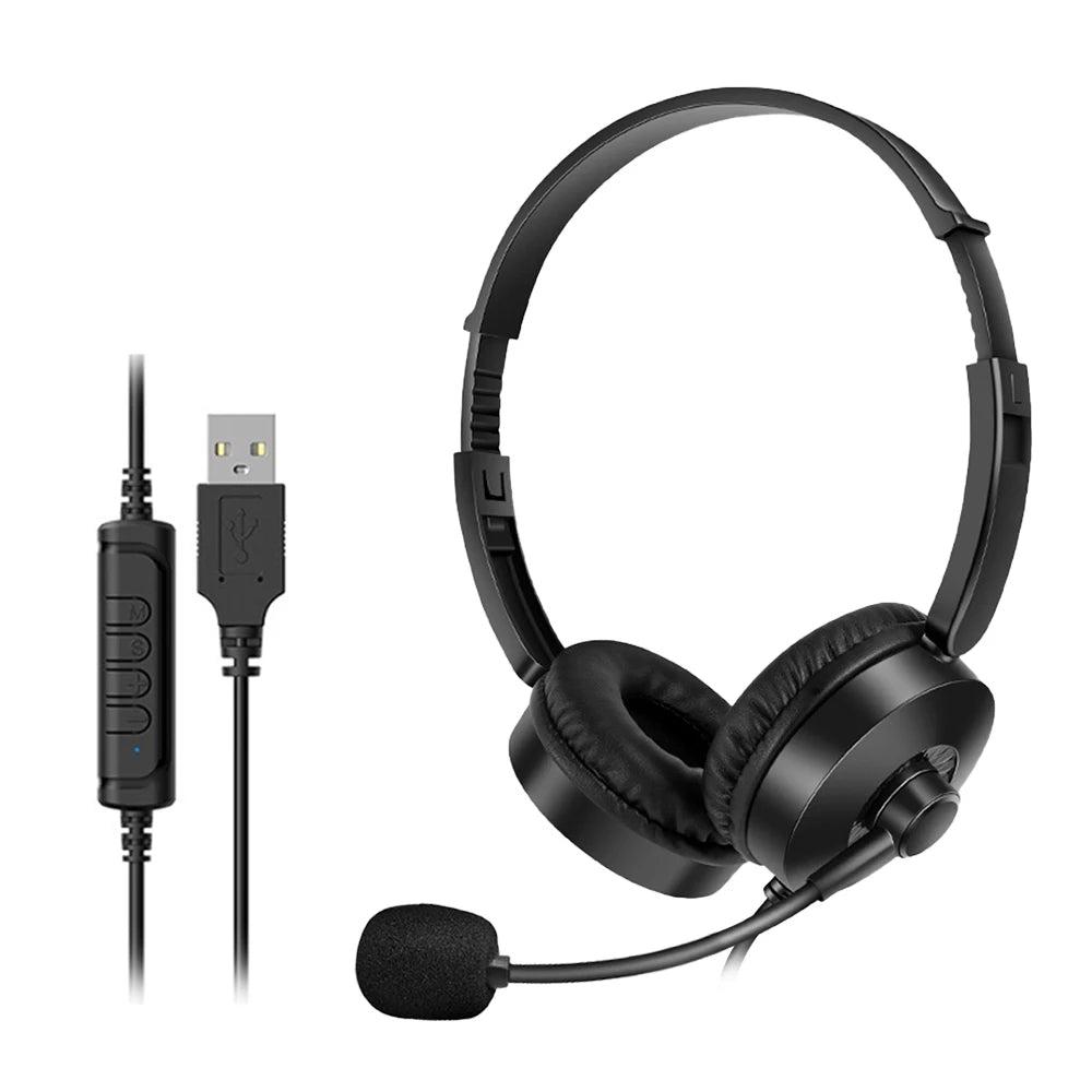 Wired Headset PC Gaming Headphones with Adjustable Noise Cancelling Microphone Mute Type C USB Headsets for Smartphone Laptop