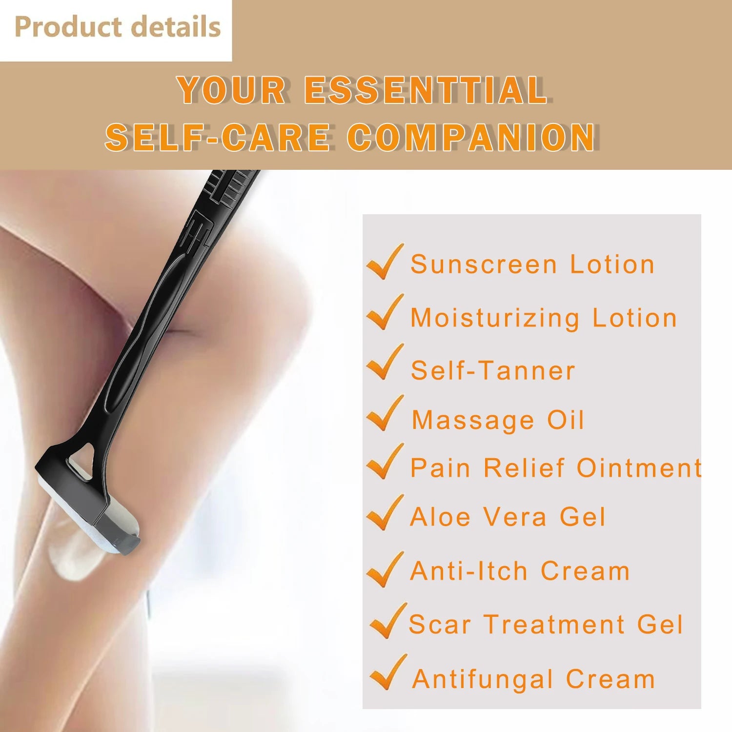 Detachable & Foldable Lotion Applicator for Back & Body - Massage Tool, Portable Storage
