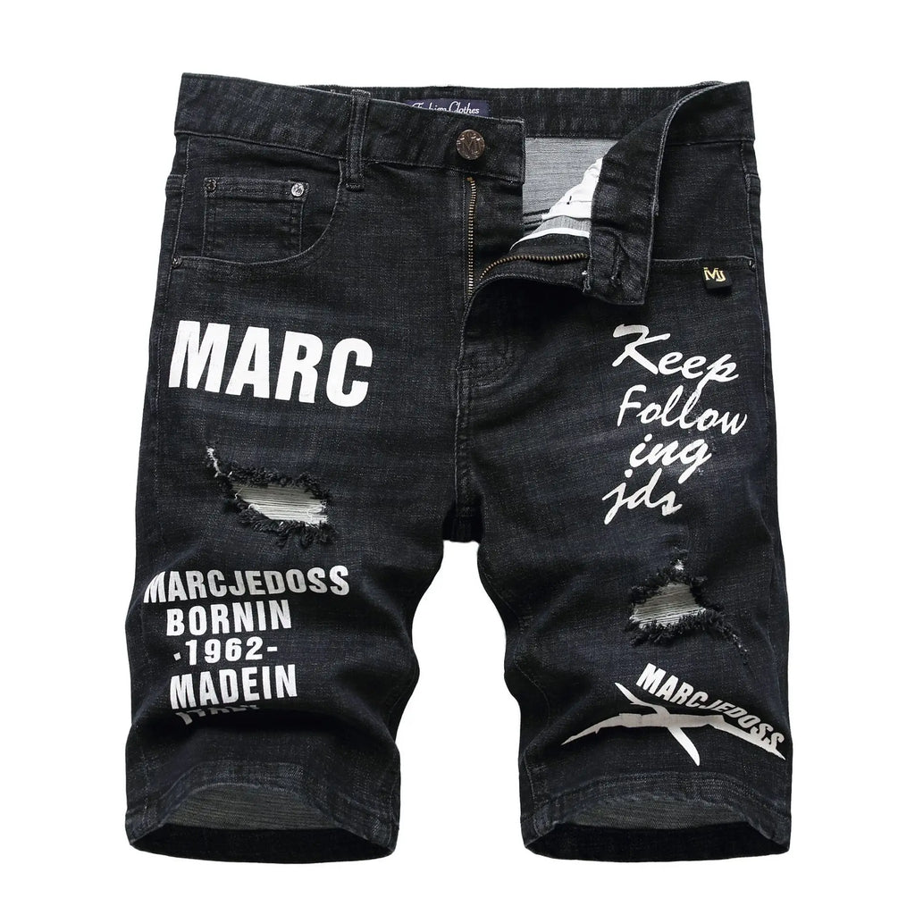 Men Summer White Ripped Denim Shorts Male Holes Short Jeans New Fashion Streetwear Stretch Jeans Shorts Pants Srtaight Fit Jeans
