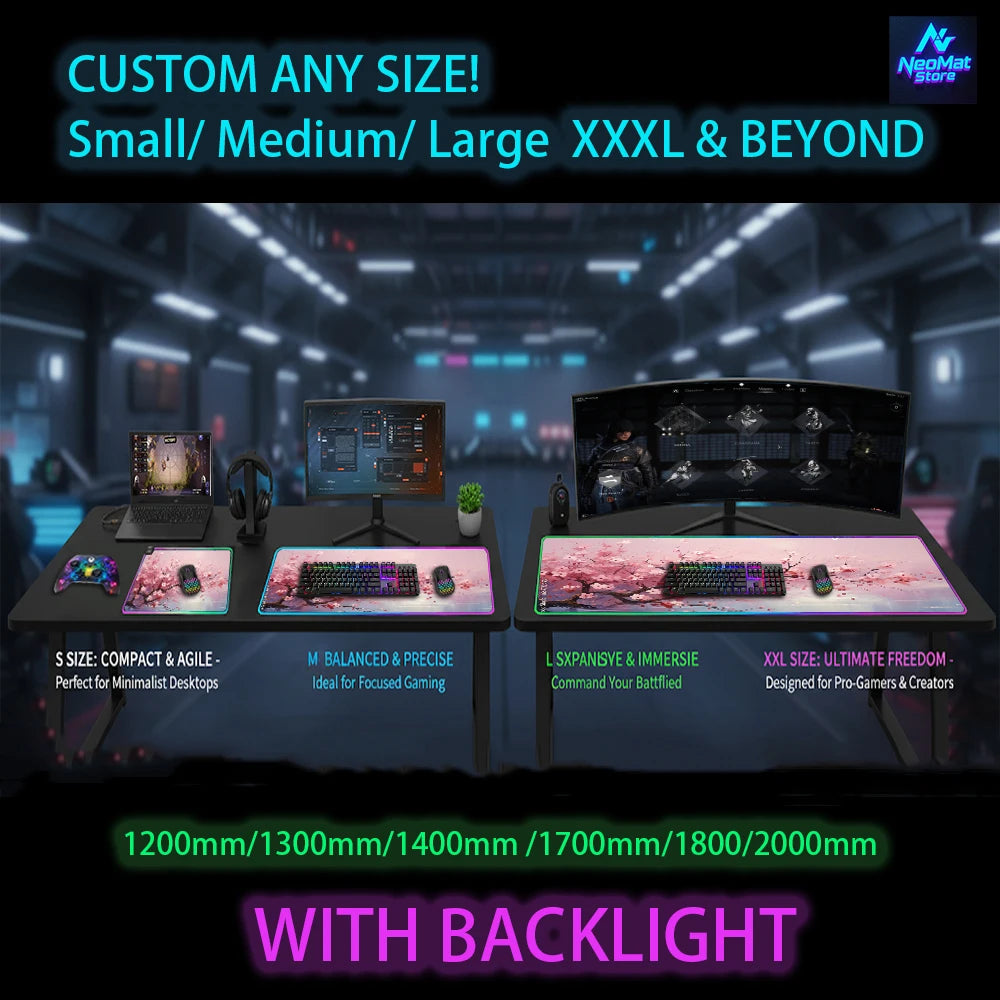 Rgb Cherry Blossom Mouse Pad Lighting Pink Mousepad Sakura Japanese Large Mouse Mat Gamer with Backlight Carpet Led Gaming Mats
