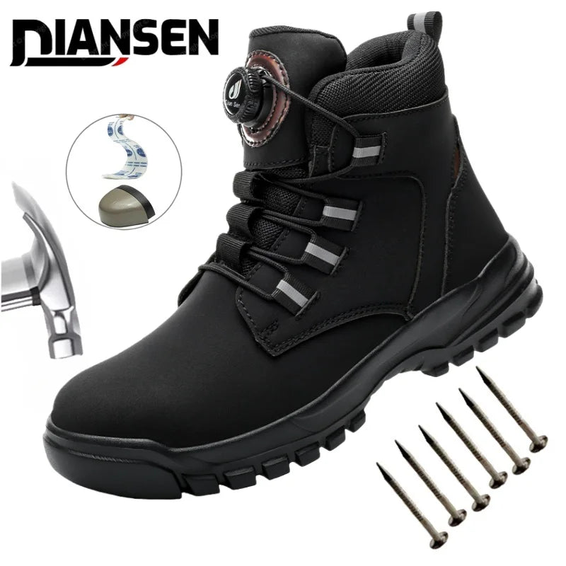Ultralight Waterproof Men Work Botas Safety Steel Toe Comfortable  Shoes Kevlar Insoles Rotating Button Industrial Working Boots