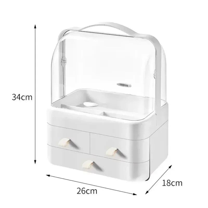 Hot Makeup Organizer Storage Box Dust-proof Desktop Drawer Jewelry Organizer Transparent Handle Skincare Storage Containers