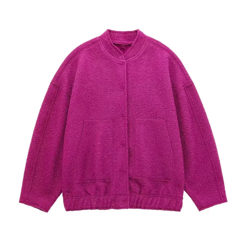 HH Women's Elegant Solid Coat Button Long Sleeve Pocket Bomber 4-Color Jacket Female Spring Casual Loose Streetwear Coats