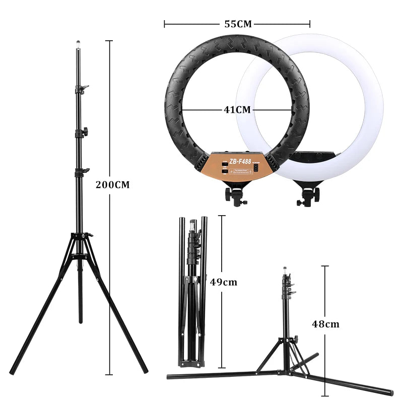NEW Profissional 22 inches Photo Ring Light with 2M adjustable Stand,color 3200-6500k Brightness LED lampring for TikTok YouTube