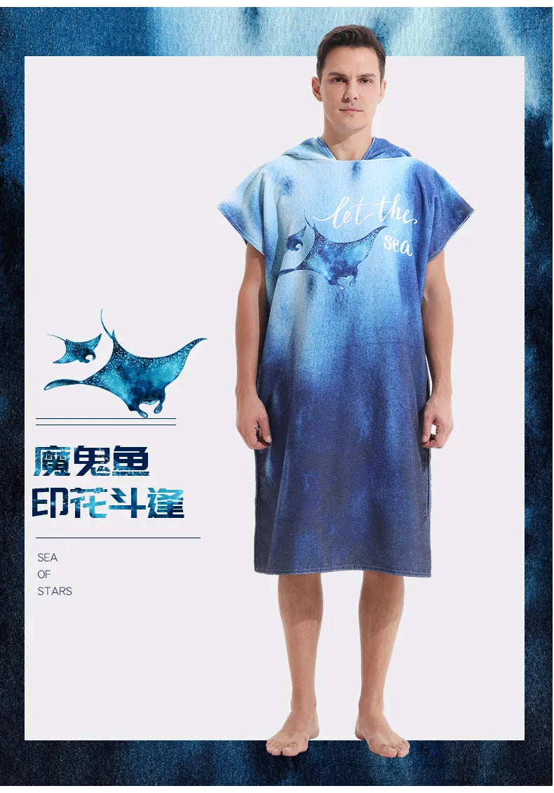 Microfiber Hooded Towel Men Women for Swimming Beach Travel Quick Dry Changing Robe Cape Bath Towel Bathrobe Surf Poncho
