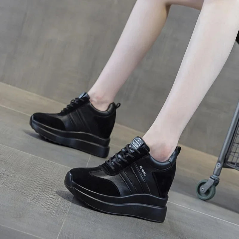New 10CM Platform Wedge Sneakers Chunky Shoes Genuine Leather for Women Summer Shoes Spring Autumn Walking Sneakers Fashion