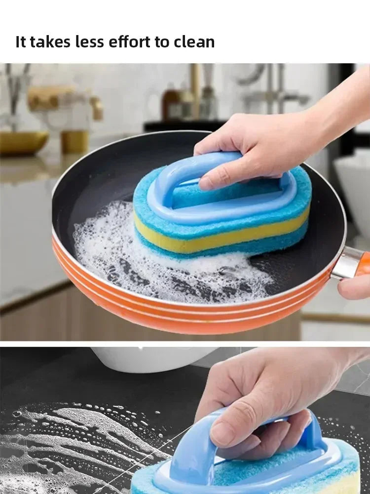Cleaning Brush with Handle Kitchen Sponge Wipe Thickening Bathroom Tile Cleaning Sponge Household Stain Removal Clean Tools