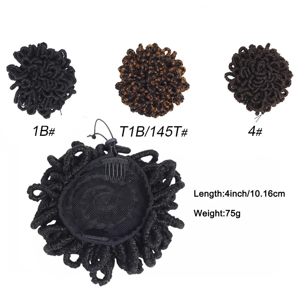 Women's Synthetic DreadLock Afro Puff Hair Bun Drawstring Ponytail Faux Locs Clip-In Chignon Hair Piece for Party