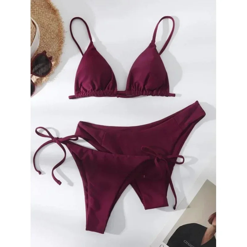 Women's Sexy 3-Piece Bikini Set - Push Up Bandage Triangle Swimsuit in Blue & Purple, Brazilian Beachwear
