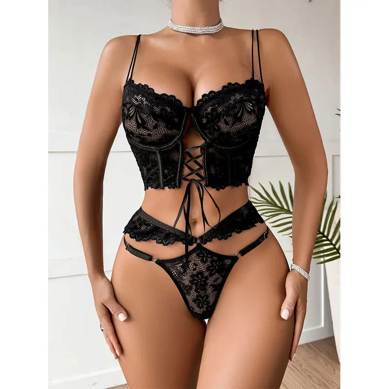 Women's Floral Lace Push-Up Bra Set — Underwire Brassiere & Panty