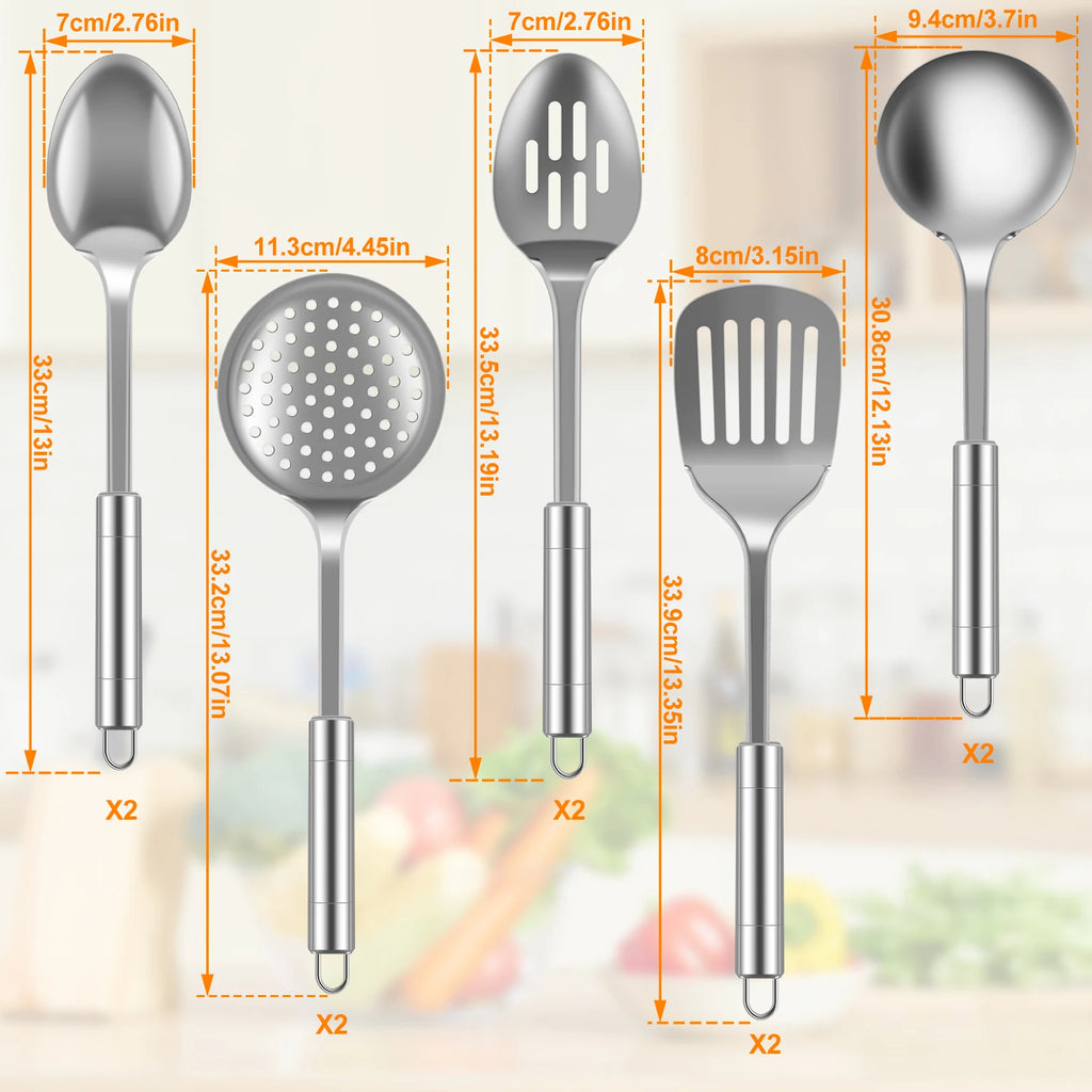 5/10Pcs Kitchen Cooking Utensils Set Stainless Steel Shovel Soup Spoon Spatula Utensils Dinnerware Cooking Tools Kitchen Gadgets