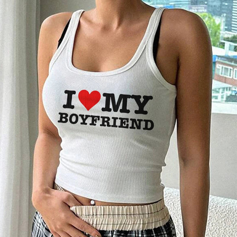 Y2k Summer Girl 2000s Crop Top I Love MY BOYFRIEND Graphic Sexy Sling Tank Top Korean Fashion Gothic Vintage Aesthetic Clothing