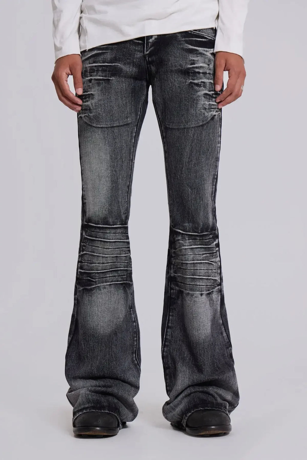 Y2K Arctic White Drift Flared Trumpet Jeans Retro Washed High Street Hip Hop Wide Leg Pants Gothic Slim Fit Unisex Trumpet Jeans