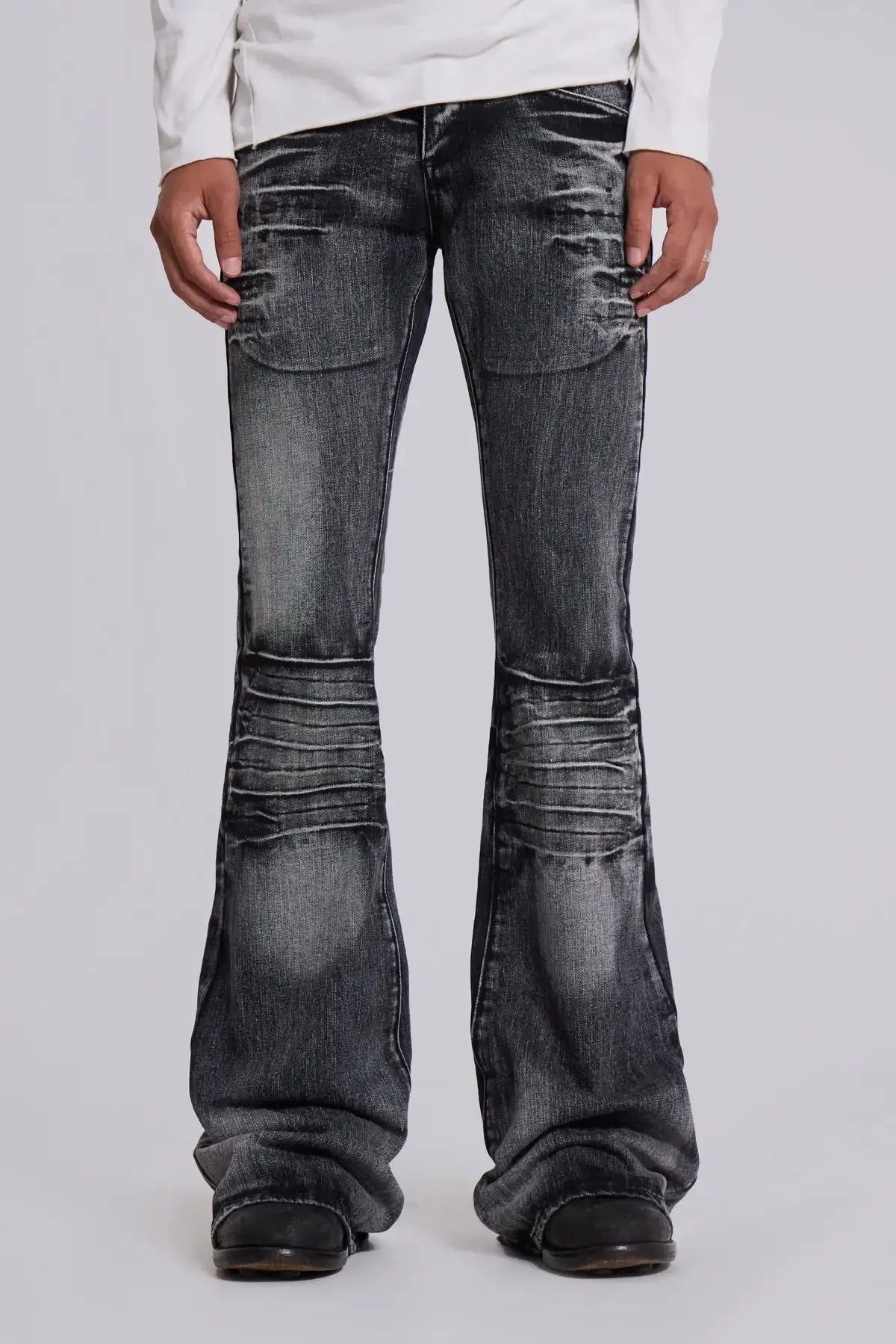 Y2K Arctic White Drift Flared Trumpet Jeans Retro Washed High Street Hip Hop Wide Leg Pants Gothic Slim Fit Unisex Trumpet Jeans