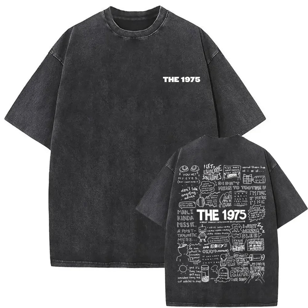 Washed Vintage The 1975 about You Print T-shirt Being Funny in A Foreign Language Album Tshirt Men Women Hip Hop Casual T Shirt