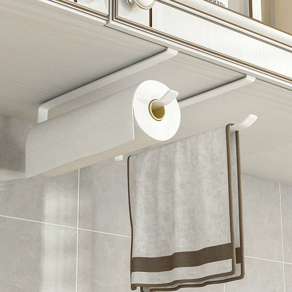 Kitchen Paper Roll Holder Towel Hanger Rack Cabinet Rag Hanging Shelves Organizer Shelf Toilet Paper Holder Storage Accessories