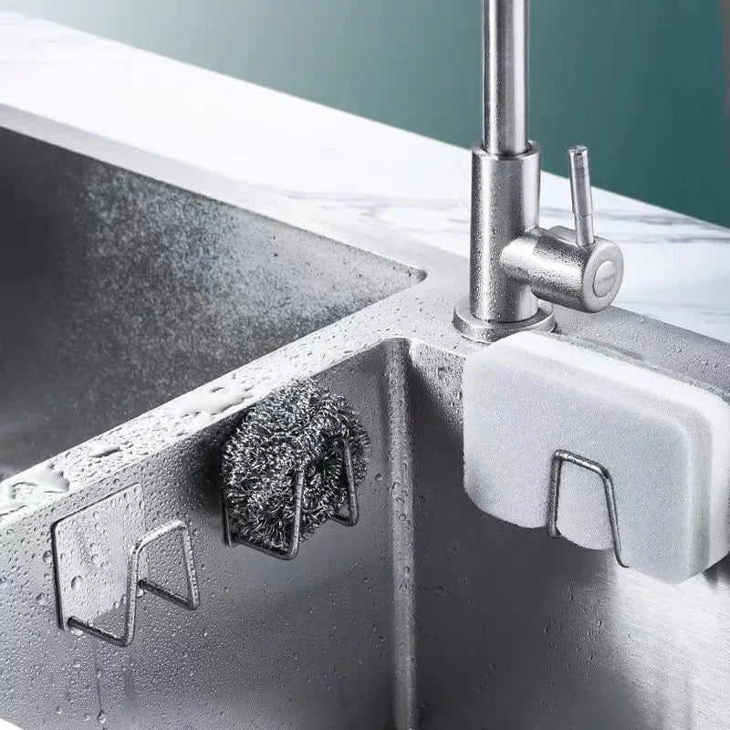 Kitchen Accessories Stainless Steel Sponge Holder Spoon Holder Pot Clips Self Adhesive Kitchen Storage Organizer Kitchen Gadgets