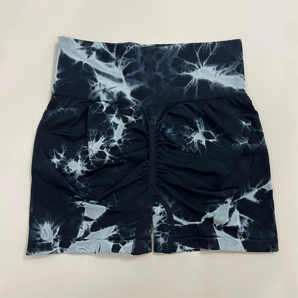 Women Gym Tie Dye Scrunch Shorts Fitness Seamless Nylon High Waist Sports Leggings Stretch Yoga Pants Workout Running Tights