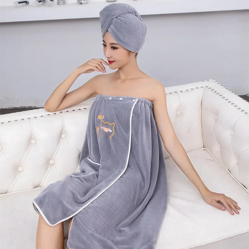 Soft Microfiber Quick - Dry Bath Towel, 2pcs/set, Magic Absorbent, for Women, Beach & Bathroom Towelling Bathrobe