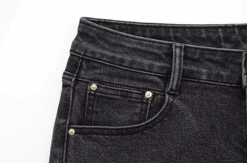 Women's Jeans Basic All-Match Slimming Denim Pants Fashion Metal Button High Waist Flared Pant High End Sense Casual Trousers