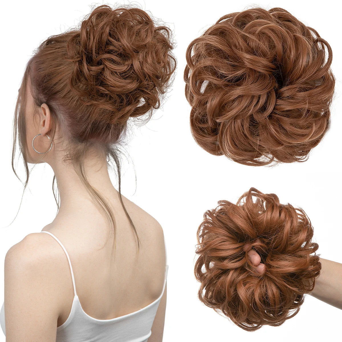 Synthetic Messy Updo Chignon Premium Big Curly Elastic Hair Scrunchies Hairpieces Donut Updo Blonde Brown Hair Pieces For Women