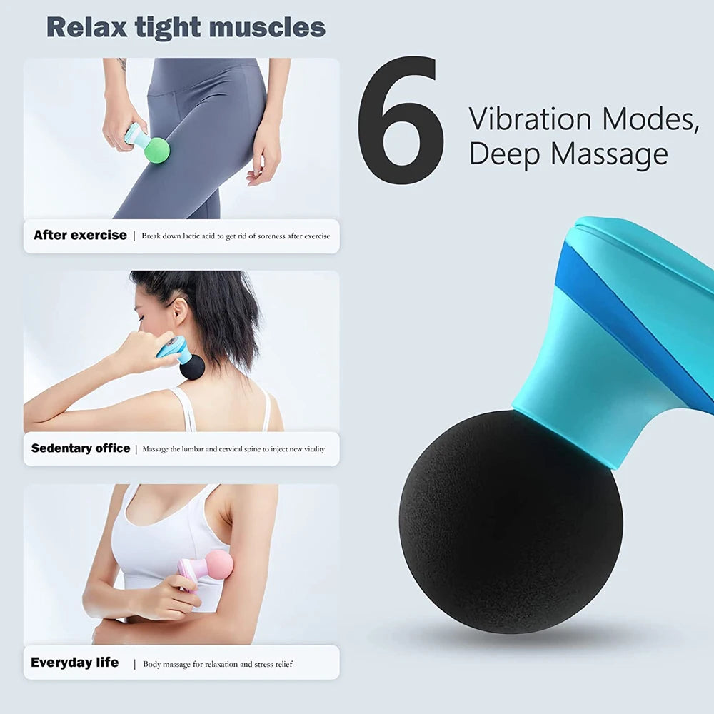 Mini Back Massager-Electric Handheld Massager with 6 Powerful Mode for Body Relieves Neck Shoulder Back Waist Leg Muscle Tension