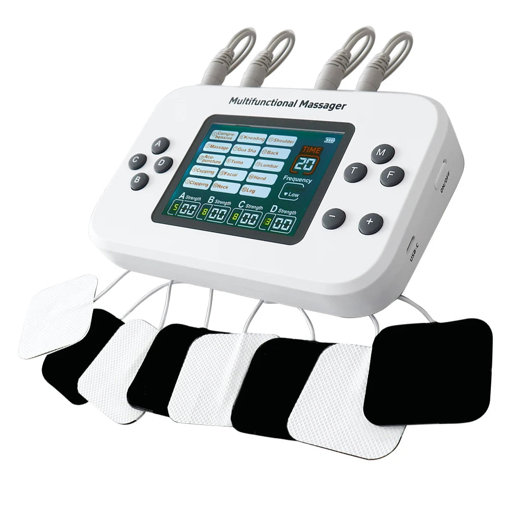 Electric Pulse Tens Massager 4 Outputs EMS Muscle Stimulator Acupuncture Body Massage Digital Therapy Slimming Electrostimulator