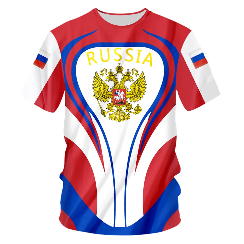 Russia Men's T-shirts Casual Fashion Summer New Russian Flag Short Sleeved Tops Tees Men's Clothing Oversized T-shirt Streetwear