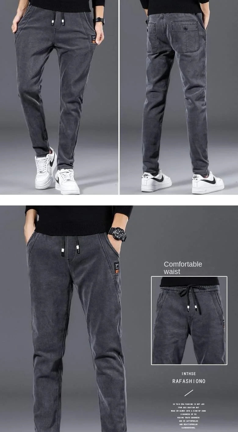 Denim Jeans Spring Autumn Elastic Waist 2022 Summer Thin Drawstring Slim Teenagers Cowboy Students Casual Designers Men's Pants