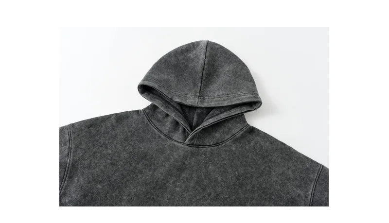 New Washed Retro Distressed Pure Cotton Hoodie for Men and Women, Solid Color Pullover, Fashionable Casual Hooded Sweatshirt