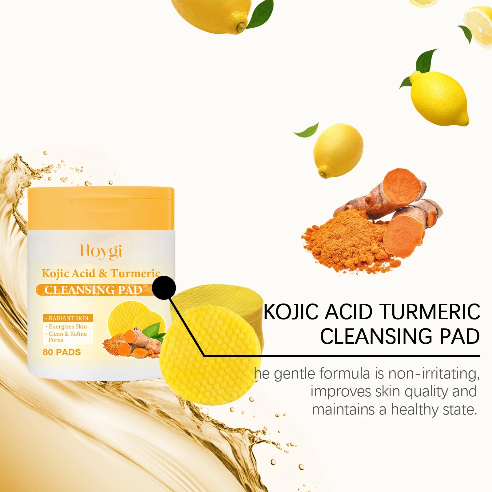 Turmeric Kojic Acid Cleansing Pad Gently Exfoliates Removal Deeply Cleanses Skin Whitens And Lightens Spots Maintains FacialCare