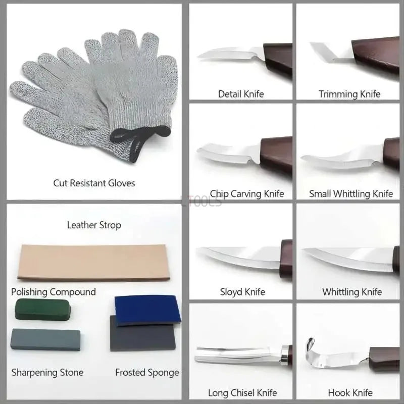 Wood Carving Kit Wood Tools Hand Carving Knife Set File Spoon for Beginners Whittling Woodworking Luxury Woodcarving Knife Set
