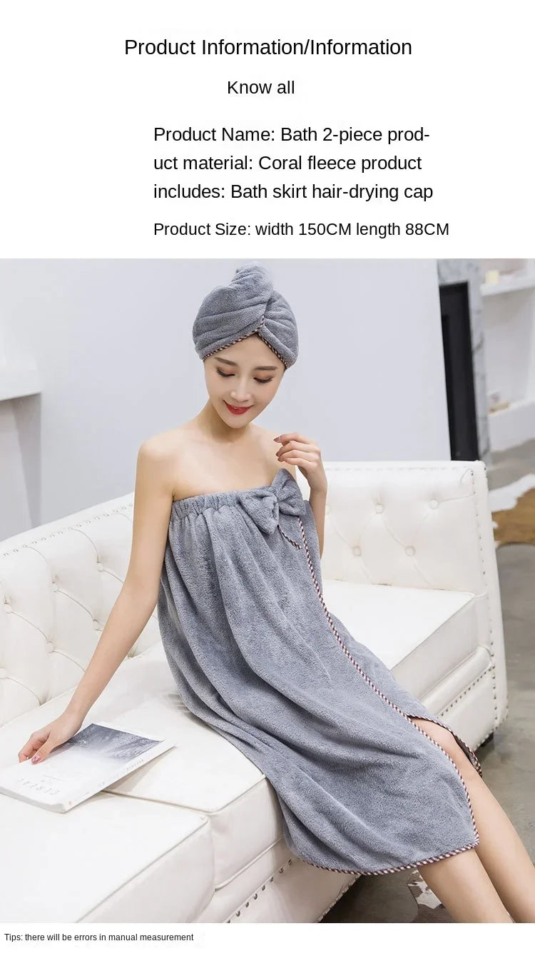 Soft Microfiber Quick - Dry Bath Towel, 2pcs/set, Magic Absorbent, for Women, Beach & Bathroom Towelling Bathrobe