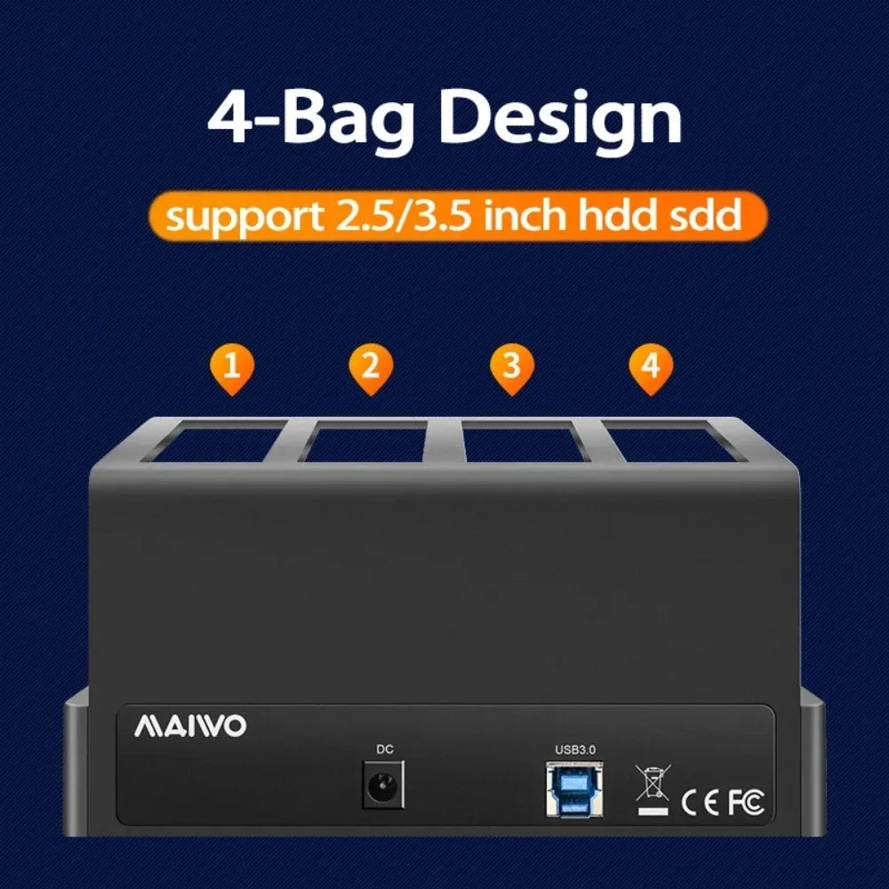 MAIWO 4 Bay Hard Drive Docking Station for 2.5/3.5 Inch HDD SSD SATA To USB 3.0 HDD Docking Station with 12V3A Power Adapter