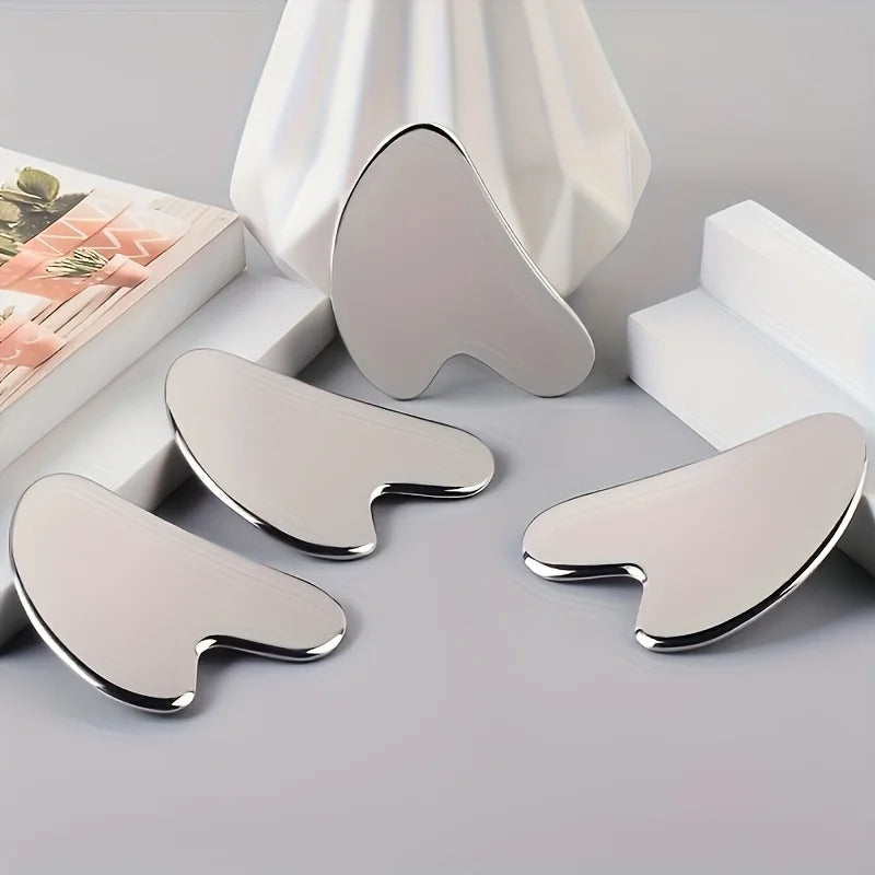 2pcs Stainless Steel Gua Sha Tool - Ultra-Thin Heart Shape with Triangle Edges for Face & Hand Massage, Relaxation & Muscle