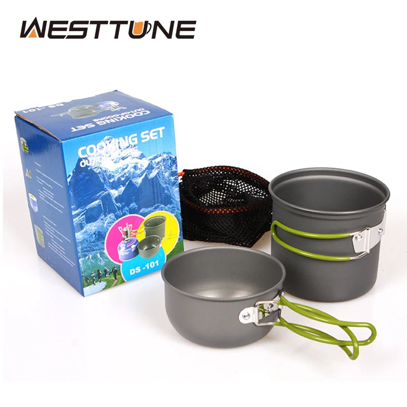 WESTTUNE Camping Pot Hiking Cookware Portable Outdoor Cooking Set Heat Cooker Camping Travel Tableware Kitchen Utensil Equipment