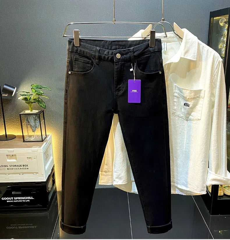 Men's Black Jeans Slim-Fitting Small Straight 2024 New Fall Men's Clothing High-End Denim Casual Long Skinny Pants