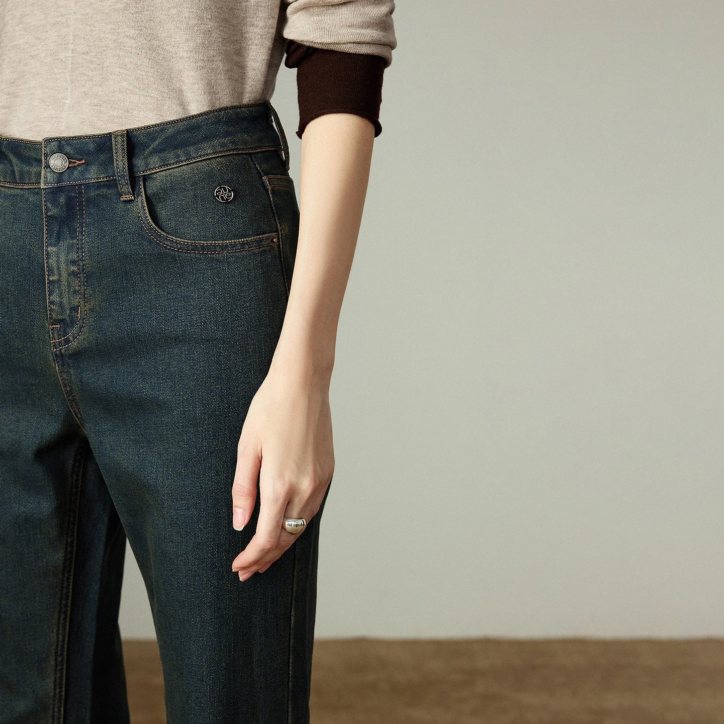 TOYOUTH Women Stretch Jeans 2025 Winter New Slightly Flared Mid-low Waist Slim Fitting Slimming Warm Fleece-lined Long Pants